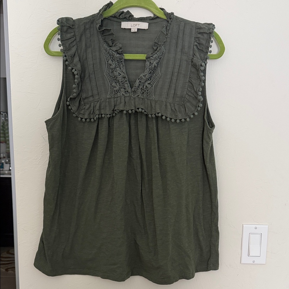 LOFT Olive Ruffle Trim Blouse